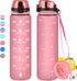 32Oz Motivational Water Bottle with Times to Drink,Time Marker & Removable Strainer,Fast Flow,Leakproof Tritan BPA Free Non-Toxic Water Jug for Fitness,Gym,Sports…