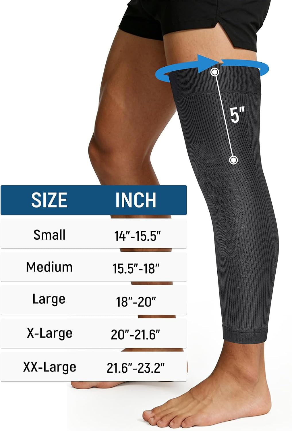 Leg Compression Sleeve, Stays in Place, Snug Fit, Pack of 1, Large | Soft Breathable Material, Upgraded Silicone Band, Mid-Thigh Knee Calf Support, Reduce Leg Soreness, Daily Wear, Workout