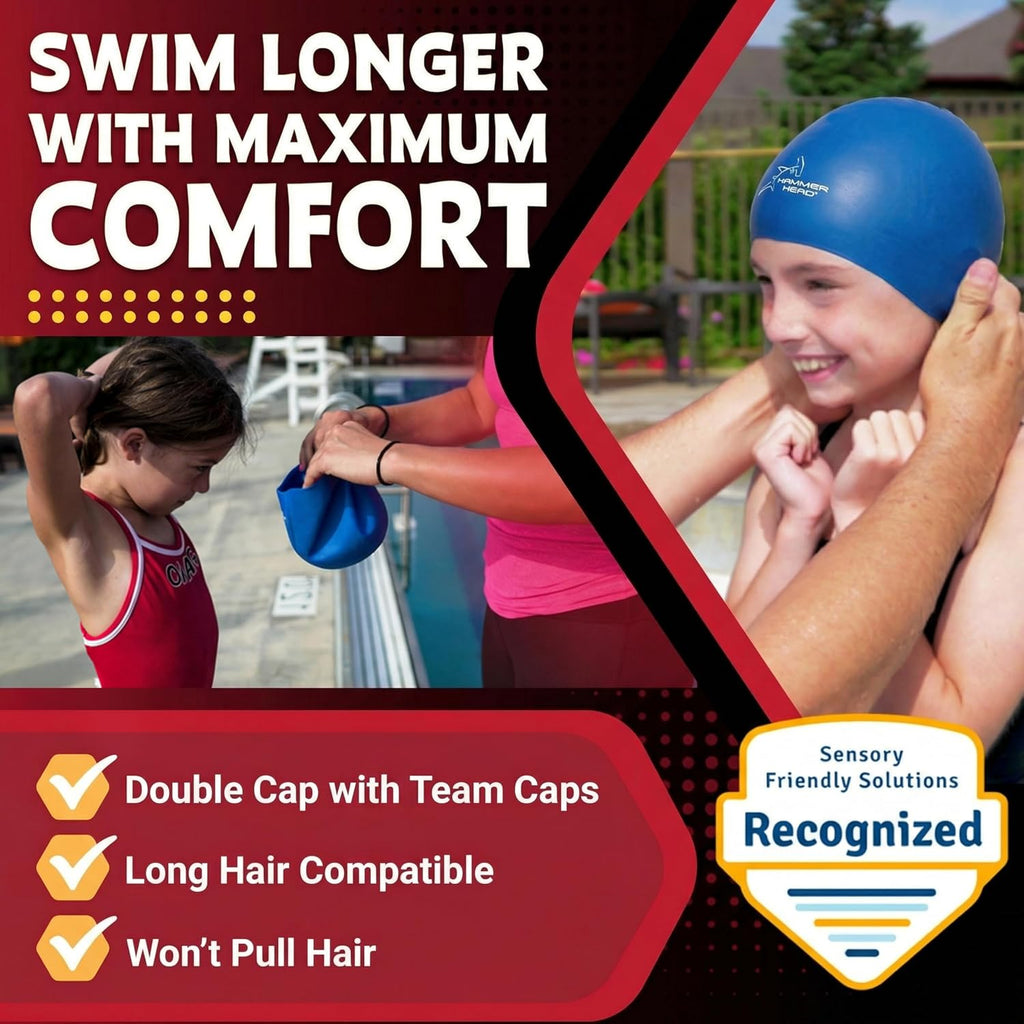 Swim Cap for Safety & Speed – Hair-Friendly Silicone with Impact Protection – High-Performance Swimming Cap – Boost Confidence – One Year No-Rip Guarantee