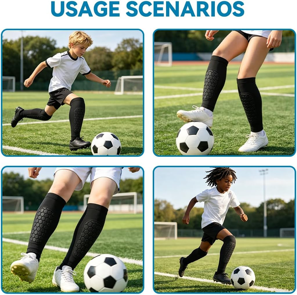 Soccer Shin Guards Shin Pads for Kids Youth Adult Calf Compression Sleeve with Honeycomb Pads, Lightweight Protective Soccer Shin Pads Gear for Football Baseball Boys