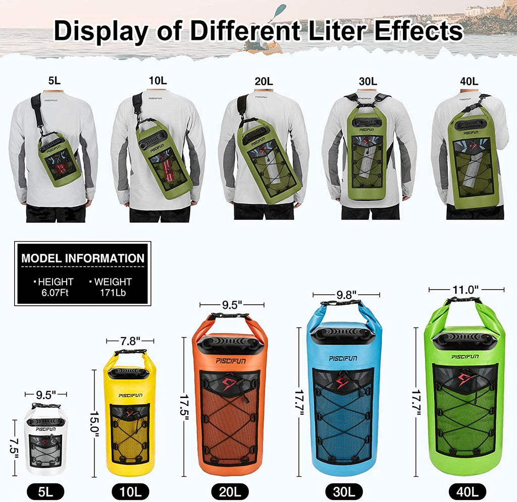 Dry Bag, Waterproof Floating Backpack 10L/20L/30L/40L | Waterproof Phone Case, Adjustable Shoulder Straps, Roll-Top Closure Keeps Gear Dry, Ideal for Boating, Kayaking, Fishing