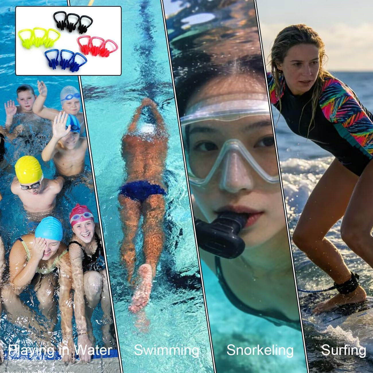 12 PCS Waterproof Swimming Nose Clip Silica Gel Swim Nose Plug for Kids and Adults with Bright Color