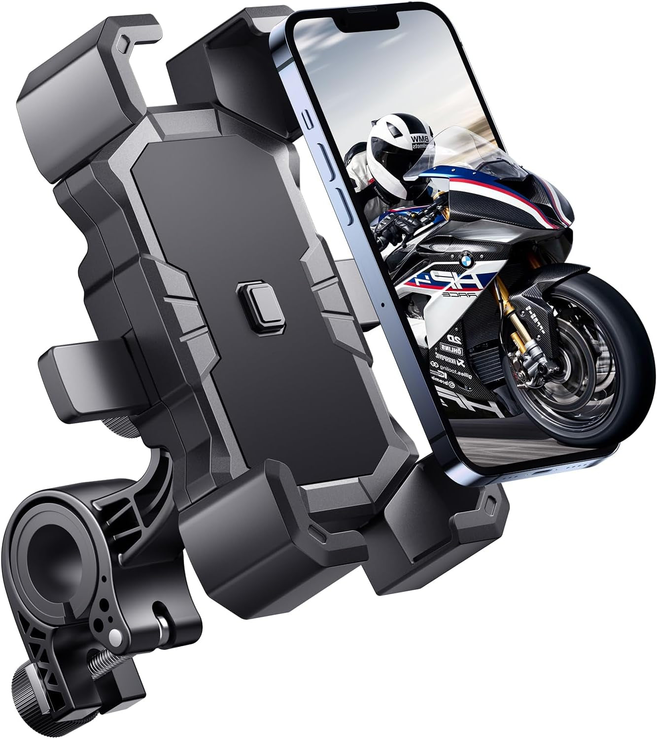 Bike Phone Holder Handlebar,Motorcycle Phone Mount,Atv Cell Phone Clamp,Scooter Phone Clip for Iphone 15 Promax14 13 12Plus, Samsung S24 Ultra S23 and More 4.7"" to 7.0"" Inch Phone