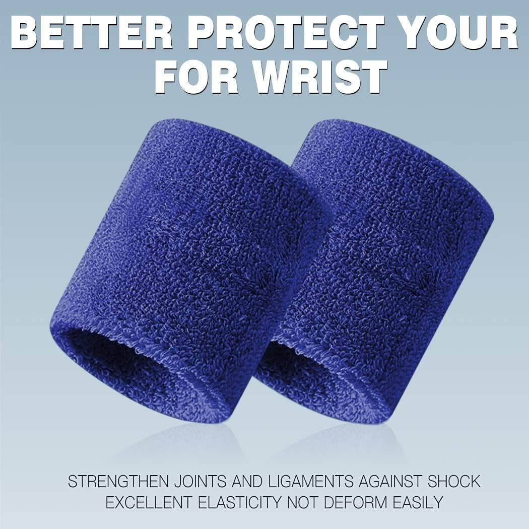 Sweatbands Sports Wristband for Men & Women -8Pcs Moisture Wicking Athletic Cotton Terry Cloth Sweatband for Tennis, Basketball, Running, Gym, Working Out