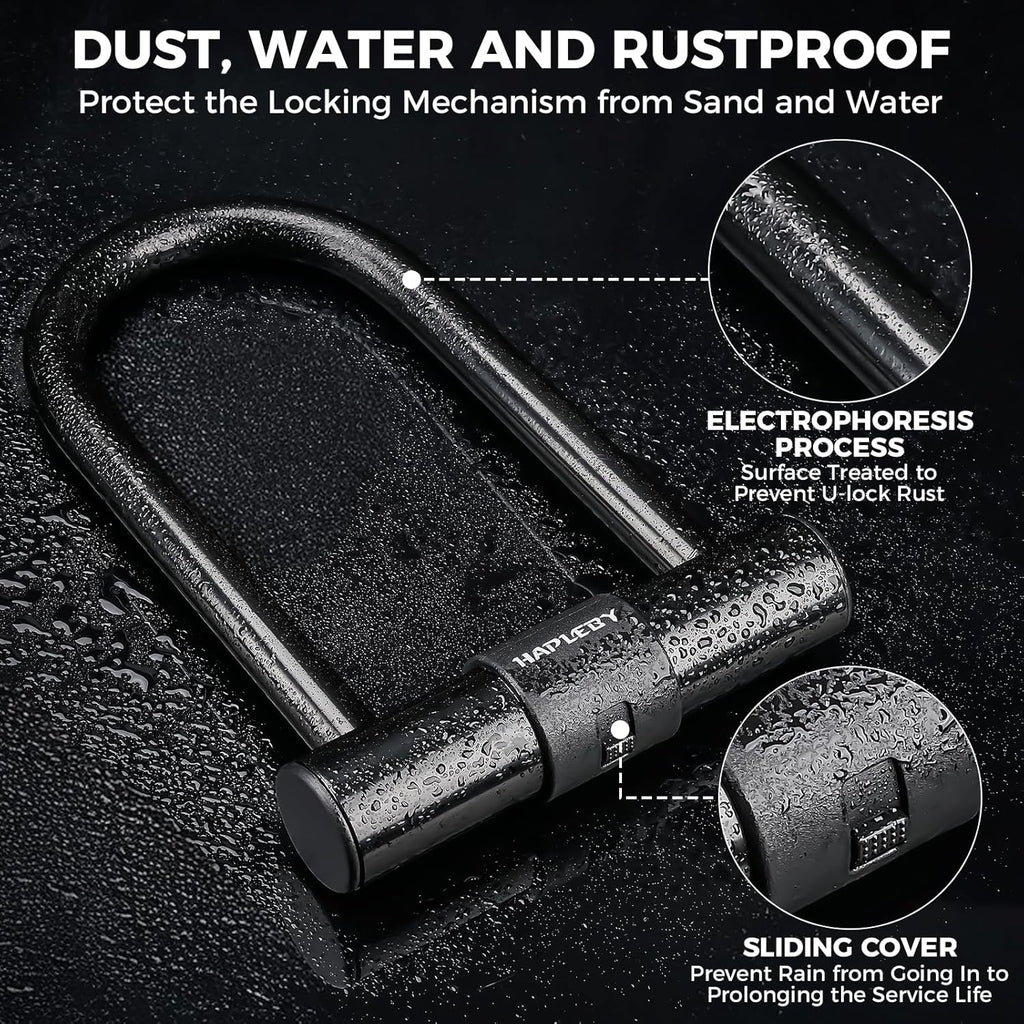 Premium Bike Lock Set with 2 Keys, Bike U-Lock with 6 Feet Thickened Solid Steel Cable, Heavy Duty anti Theft Bicycle U-Lock with Mounting Bracket for Road, Mountain, Folding Bike and Scooter