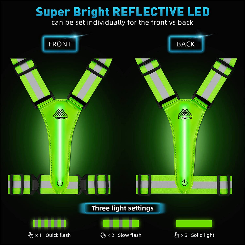 LED Reflective Vest Safety Gear, Light up Vest for Night Walking Cycling, High Visibility Running Vest with Reflective Strips