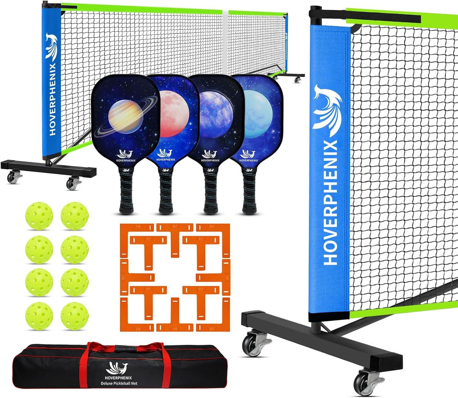 Portable Pickleball Net Set, 22FT Pickle Ball Net with Paddle Set of 4 | Regulation Size Net, Weather Resistant Steel Frame, Outdoor Pickleballs and Carry Bag, Easy Setup for Driveway, Backyard