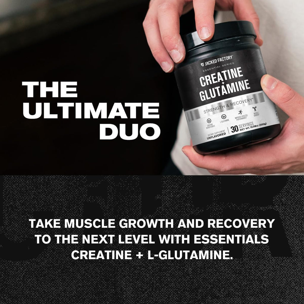 Creatine + Glutamine - Creatine Supplement with L-Glutamine for Muscle Recovery, Muscle Growth, Increased Strength, Enhanced Energy Output, and Gut Health - 30 Servings, Unflavored