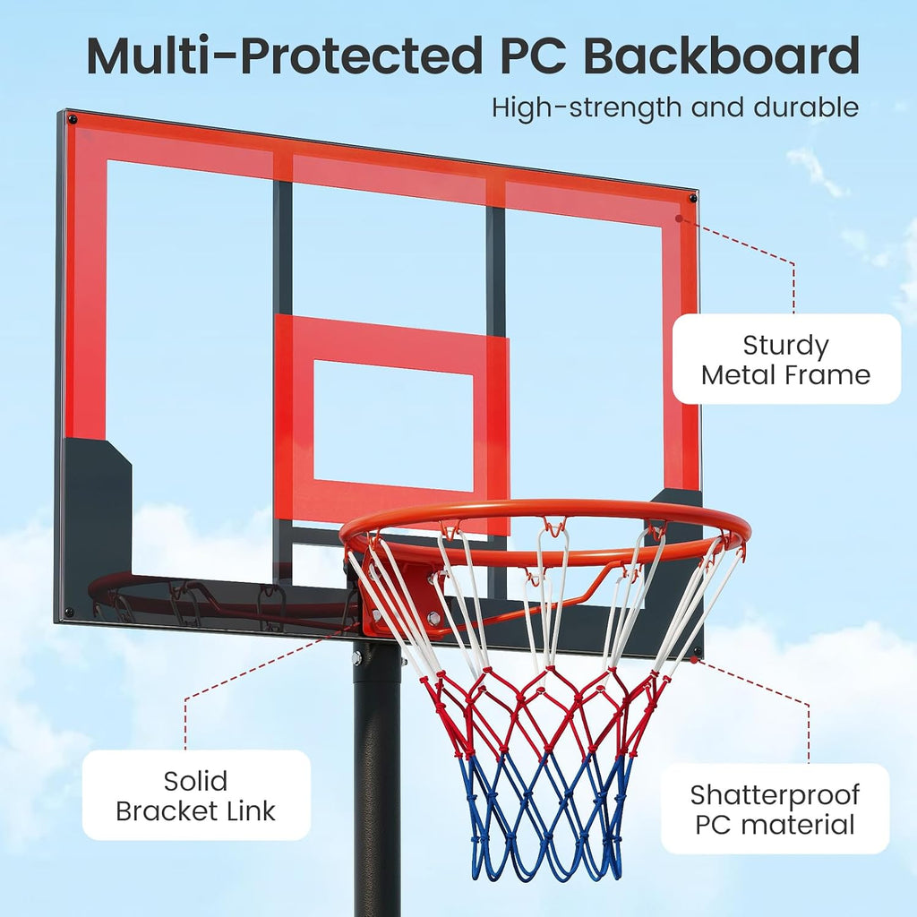 Basketball Hoop Outdoor, Portable 3.3-7 FT Height Adjustable Goal System with Wheels Shatterproof Backboard, Fillable Base for Kids Youth Teens Adults Driveway Backyard Pool Indoor