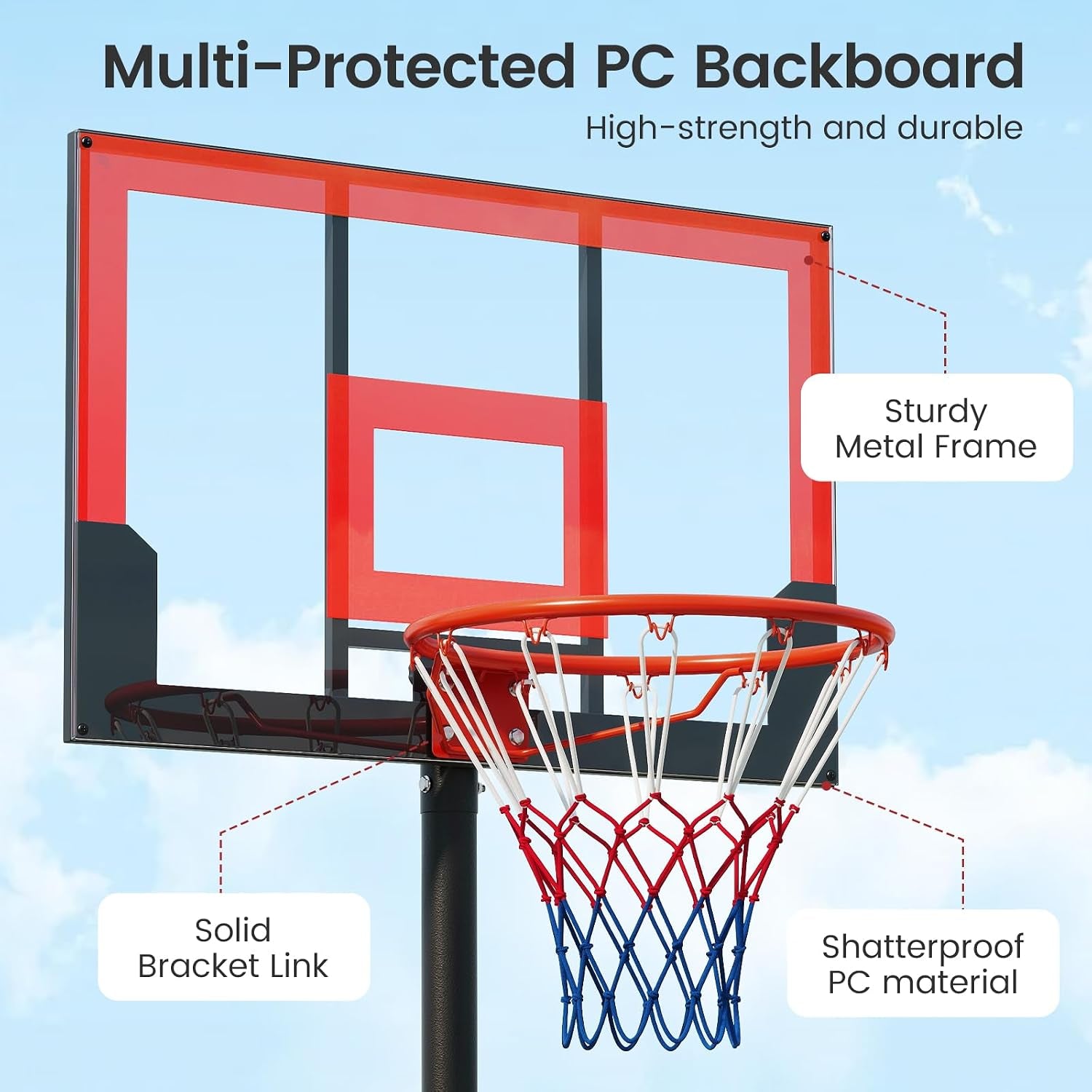 Basketball Hoop Outdoor, Portable 3.3-7 FT Height Adjustable Goal System with Wheels Shatterproof Backboard, Fillable Base for Kids Youth Teens Adults Driveway Backyard Pool Indoor