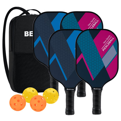 Pickleball Paddles Set of 4, Fiberglass Surface &amp; Polypropylene Core 4 Balls &amp; Carry Bag