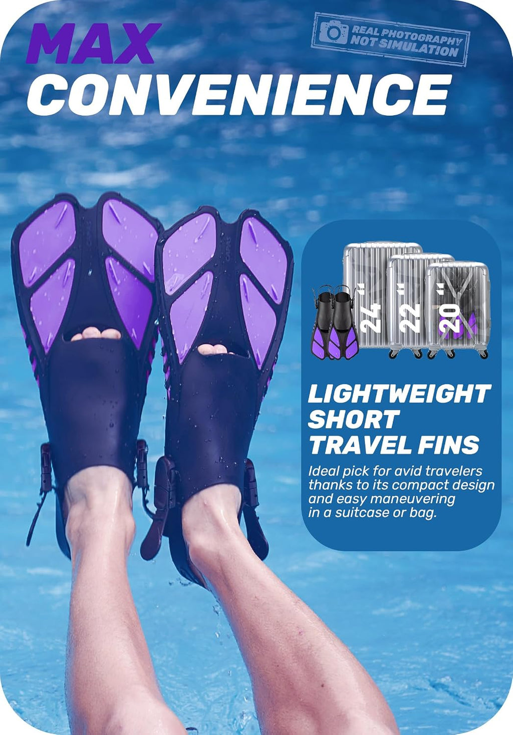 Snorkel Fins, Travel Size Short Flippers for Snorkeling Swimming | Adjustable Swim Fins Flexible Open Heel Lightweight Scuba Diving Fins for Adult Men Women Kids Ideal for Recreational Use