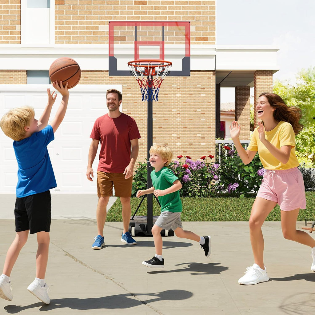 Basketball Hoop Outdoor, Portable 3.3-7 FT Height Adjustable Goal System with Wheels Shatterproof Backboard, Fillable Base for Kids Youth Teens Adults Driveway Backyard Pool Indoor