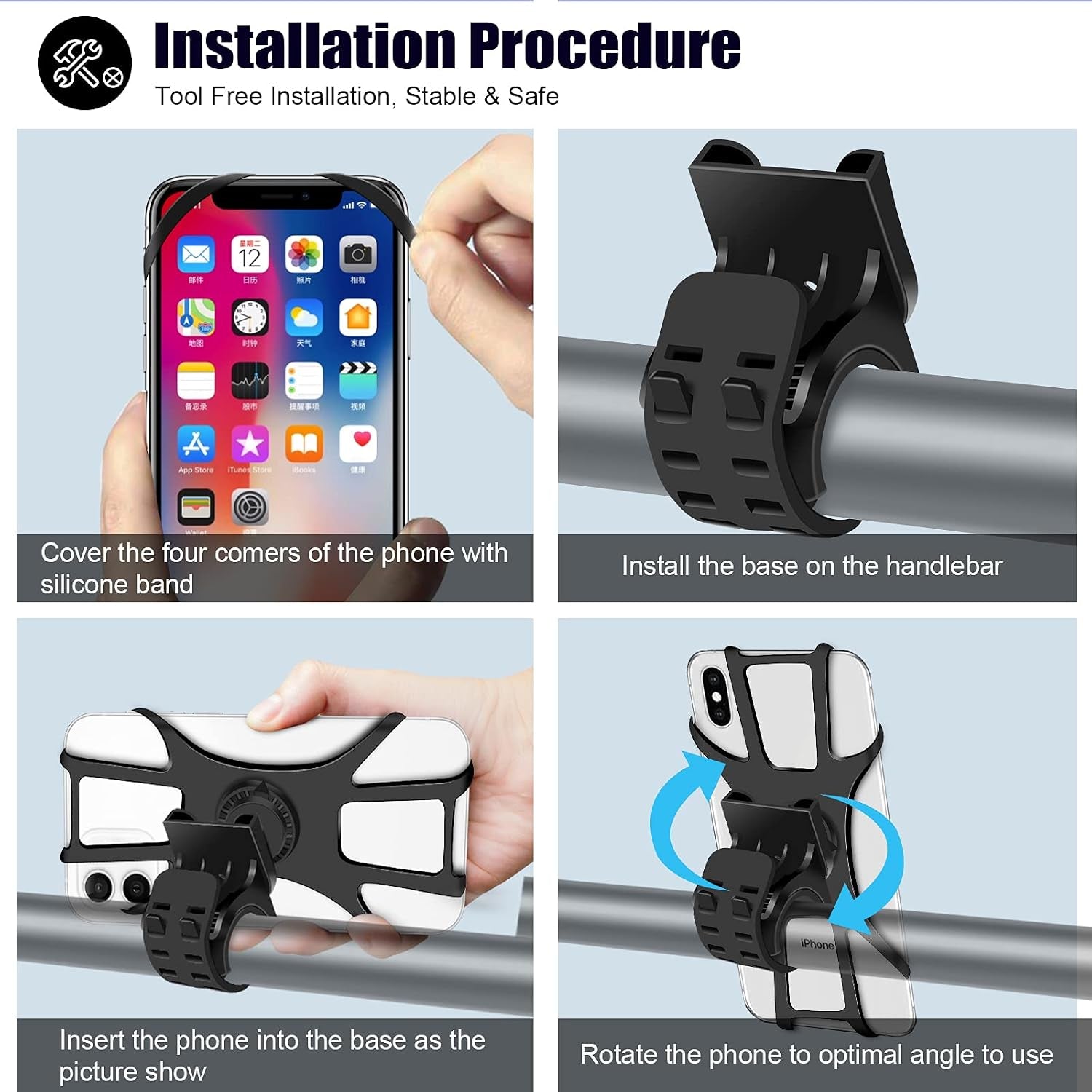 Detachable Bike Phone Holder, Universal Bicycle Motorcycle Cell Phone Mount, 360° Rotatable Adjustable Bike Phone Mount Compatible for 4" to 6.7" Smartphones