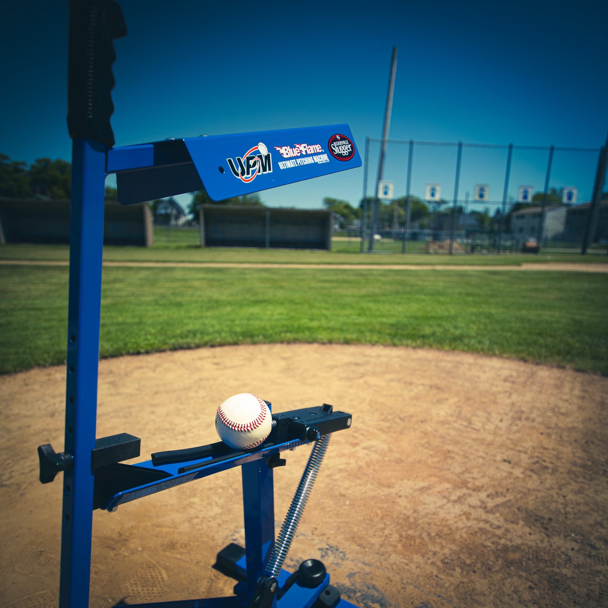 Blue Flame Pitching Machine – Manual Baseball &amp; Softball Trainer, Throws up to 60 MPH, Youth &amp; Adult Practice Tool