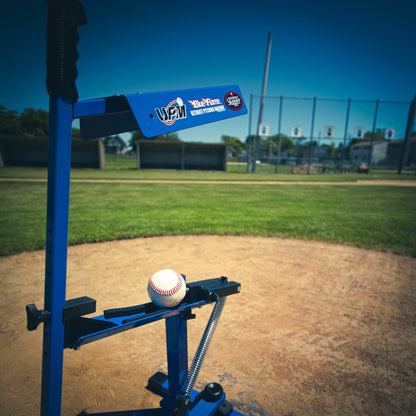 Blue Flame Pitching Machine – Manual Baseball &amp; Softball Trainer, Throws up to 60 MPH, Youth &amp; Adult Practice Tool