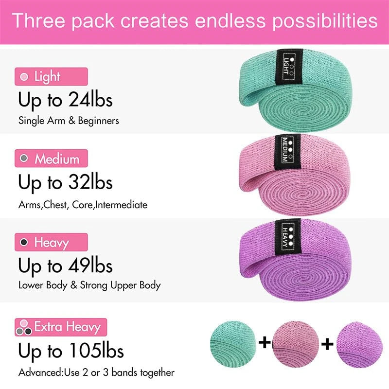 3Pcs/Set Long Resistance Bands for Working Out, Fabric Resistance Band, Stretch Bands for Exercise Bands Resistance Bands