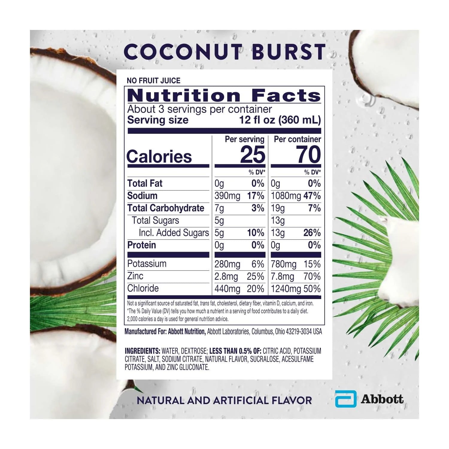 (6 Pack)  Electrolyte Drink, Coconut Burst, 1 Liter