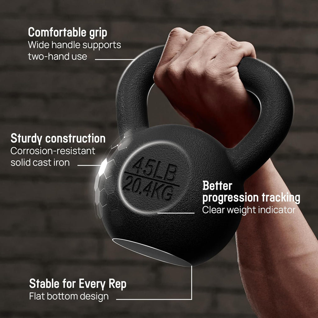 Cast Iron Kettlebell, Strength Training Kettlebells 5-80 Lb (5,10,15,20,25,30,35,40,45,50,60,70,80 Lb) for Full Body Workout, Push Up, Strength Training - Single & Kettlebell Set of 2 for Men