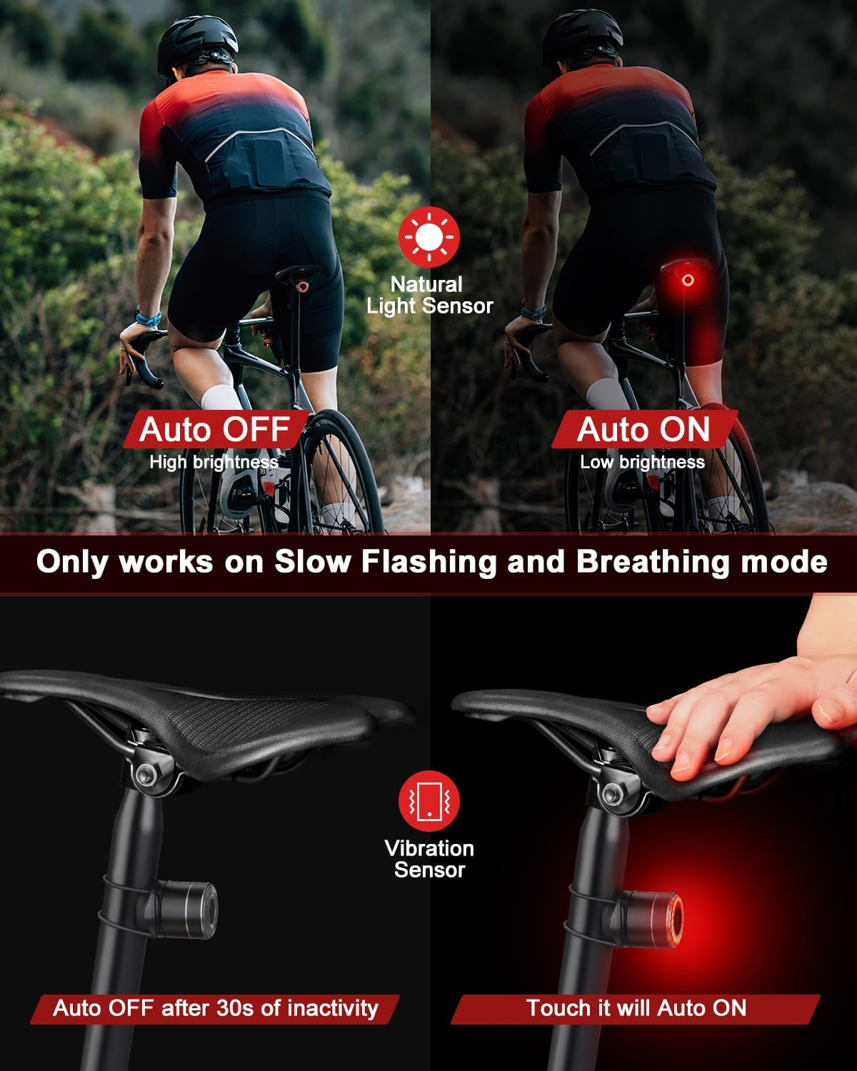 Smart Bike Tail Light Brake Sensing Rear Lights, Bike Lights for Night Riding Rechargeable Auto On/Off, Ultra Bright Bicycle Light Waterproof, LED Cycling Safety Warning Taillight Accessories
