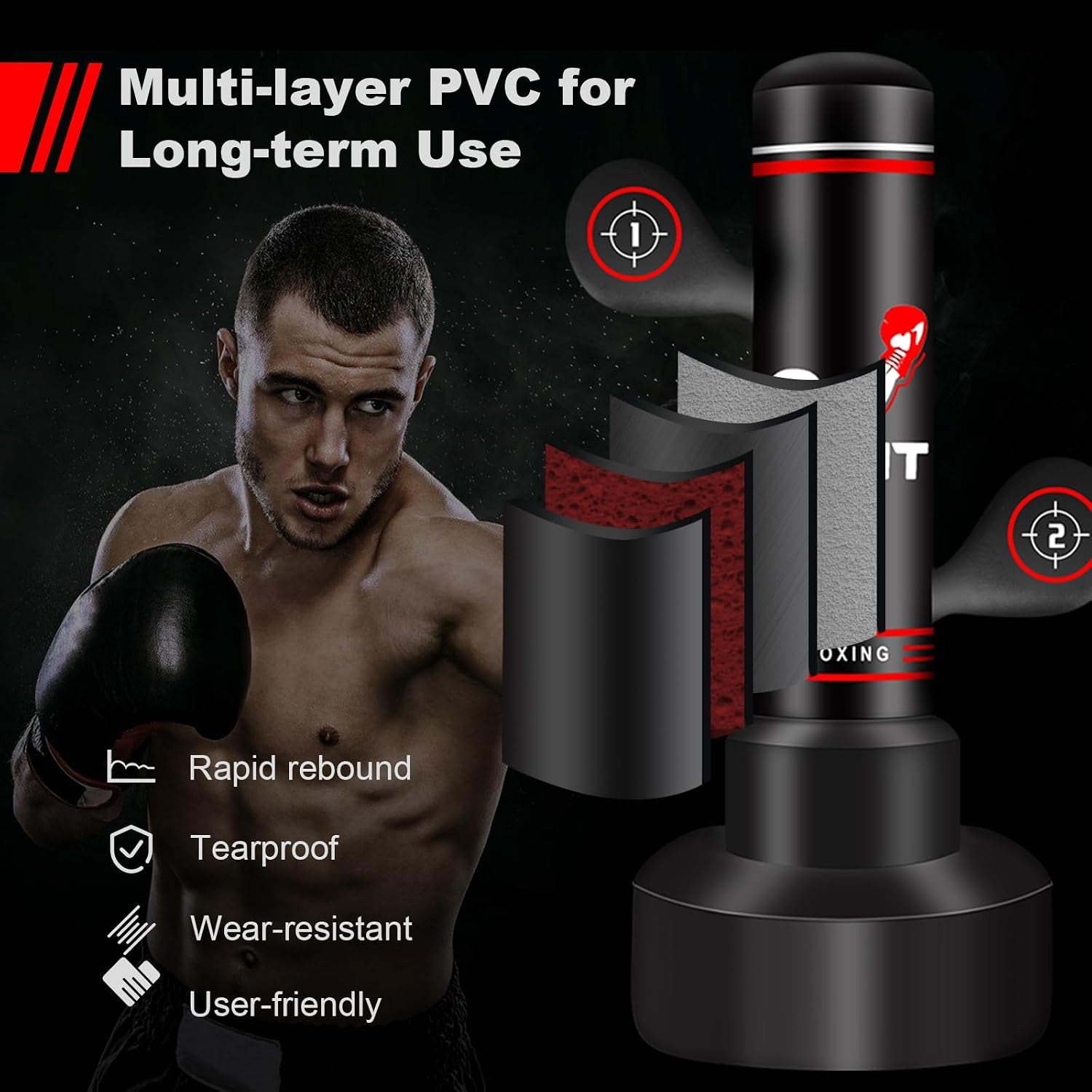 Heavy Punching Bag for Adults Teens, 70” Boxing Bag with Gloves, Pump | Punching Bag with Gloves, Pump and Jump Rope, Boxing Reflex Ball, Women Men Kickboxing Bags for Training MMA Fitness Home Gym