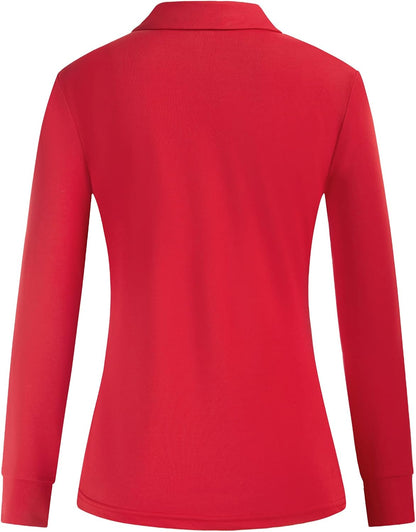 Plus Size Golf Tennis Shirt for Women Long Sleeve Workout Shirts UPF 50 Long Sleeve Polo(Red,Xl)