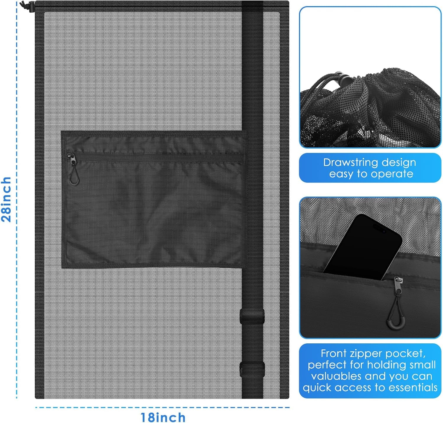 Drawstring Backpack Gym String Bag with Pocket for Men Women | Heavy Duty Mesh Bag Sport Equipment Bag for Swimming Yoga Beach Laundry