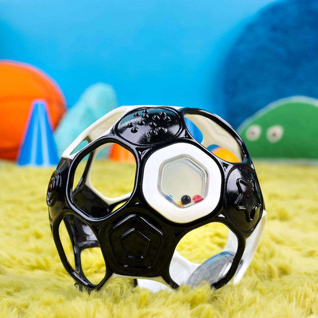 Oball Grippin' Goals Rattle Soccer Ball - Black & White, Easy-Grasp Toy for Newborn and Up