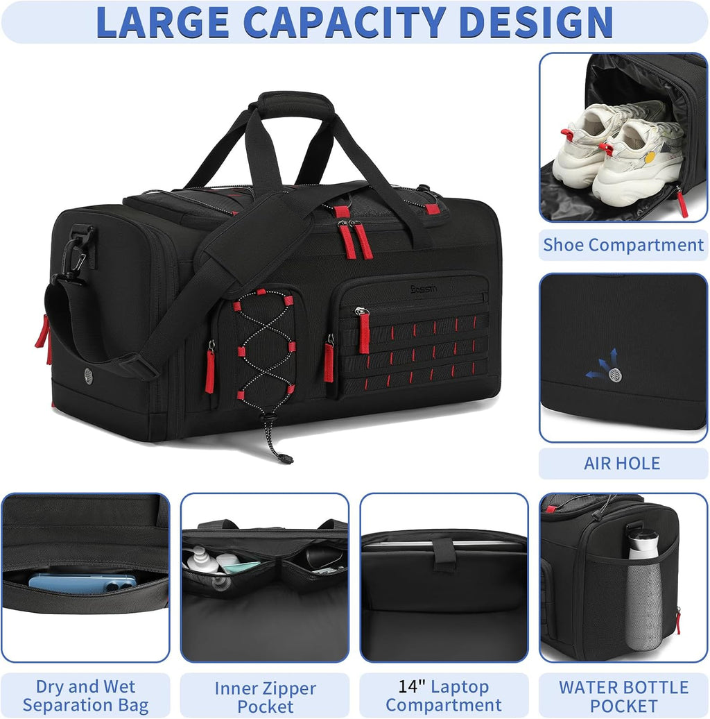 Gym Bag for Men & Women, 45L Travel Duffle Sports Duffel Bag Gym Weekender Overnight Backpack with Shoe Compartment (Black) | Convertible Duffel Backpack, Comes with Toiletry Bag, Shoe Compartment & Wet Pocket, for Workout, Weekender, Overnight Travel