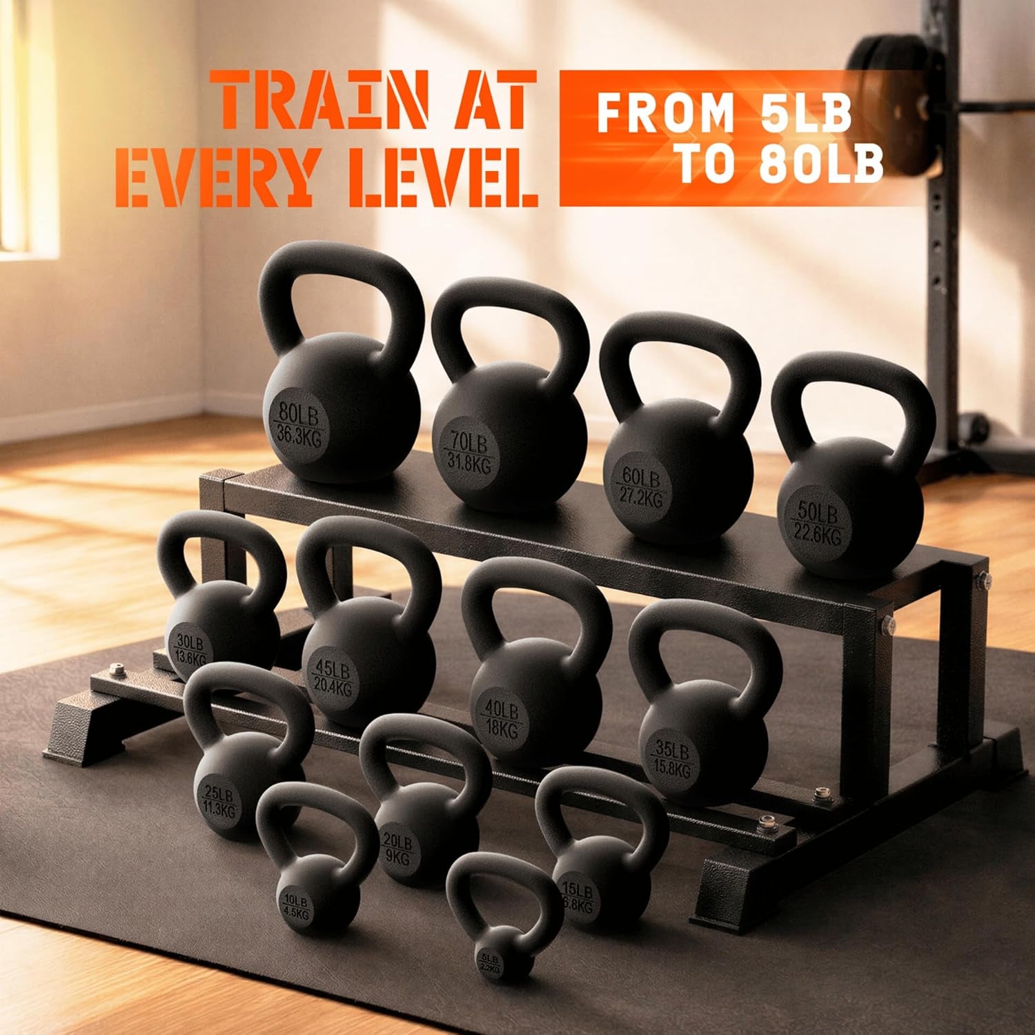 Cast Iron Kettlebell, Strength Training Kettlebells 5-80 Lb (5,10,15,20,25,30,35,40,45,50,60,70,80 Lb) for Full Body Workout, Push Up, Strength Training - Single & Kettlebell Set of 2 for Men