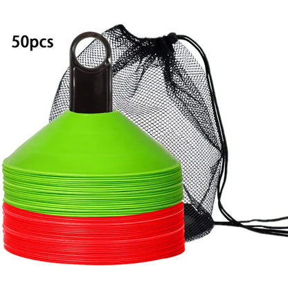 Set of 50 Agility Soccer Cones with Carry Bag Logo Disc and Holder for Training Football Kids Sports Field Cone Markers