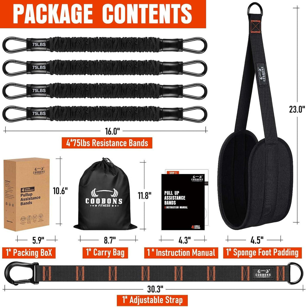 Pull up Assistance Bands, 300Lbs Heavy Duty Resistance Bands for Pull Ups with Adjustable Height, Fabric Feet Rest & Knee Support, Strength Training Pull up Bar Assist Bands for Home Gym Workouts