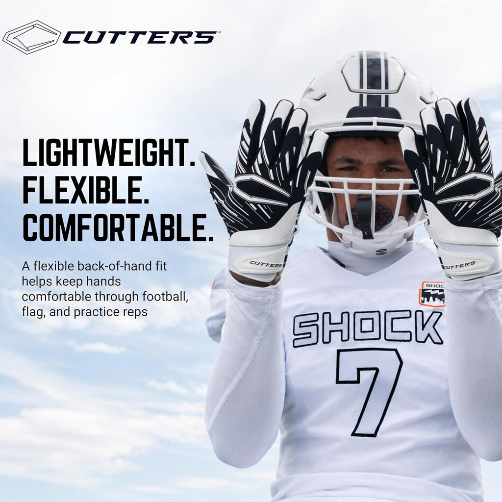 Football Gloves - Game Day Football Receiver Gloves with High Tack Silicone Grip, Superior Support and Protection - Black and White - Youth-Large
