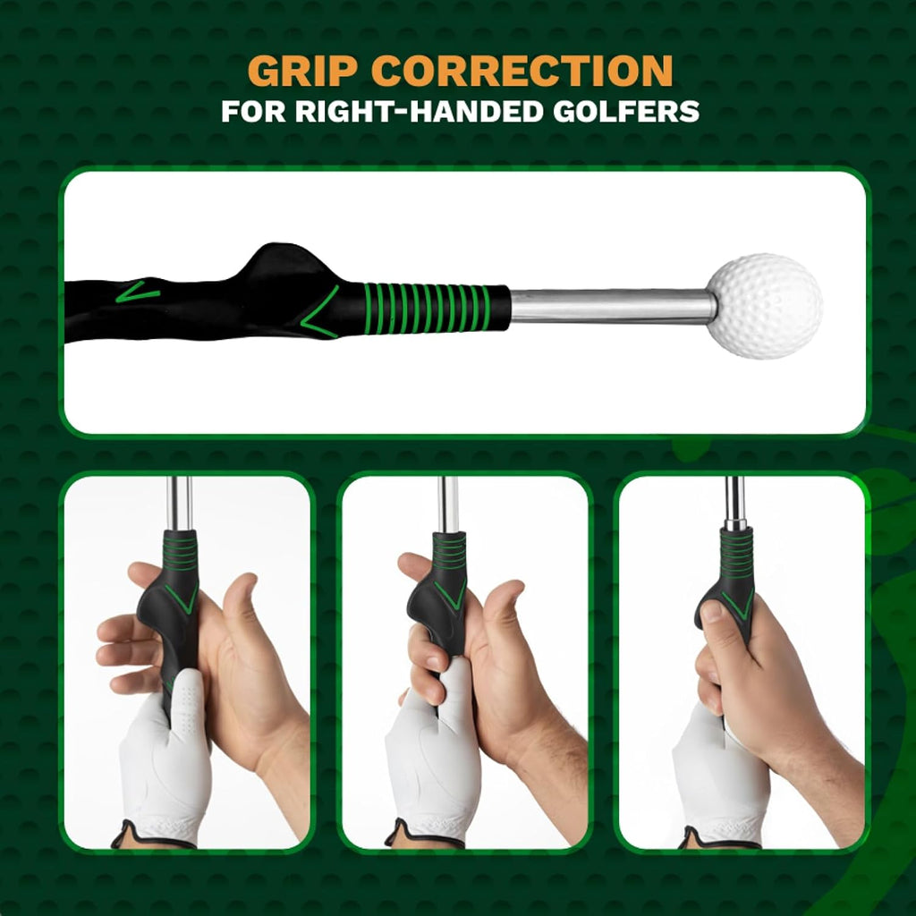 Retractable Golf Swing Trainer Aid with Grip Arm Band for Right -Handed Golfers, Grip Tempo Trainer, Click Feedback, Arm Correction Training Aid for Indoor Outdoor, Golf Practice Stick for Men
