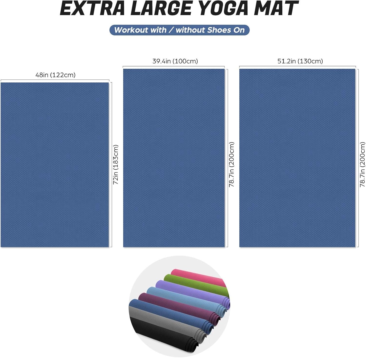 Large Yoga Mat for Pilates Stretching Home Gym Workout, Extra Thick Non Slip Exercise Mat, Extra Wide Fitness Mat for Men and Women, Mutil-Size X 1/4&