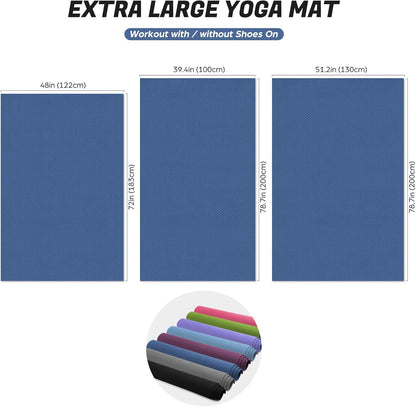 Large Yoga Mat for Pilates Stretching Home Gym Workout, Extra Thick Non Slip Exercise Mat, Extra Wide Fitness Mat for Men and Women, Mutil-Size X 1/4&