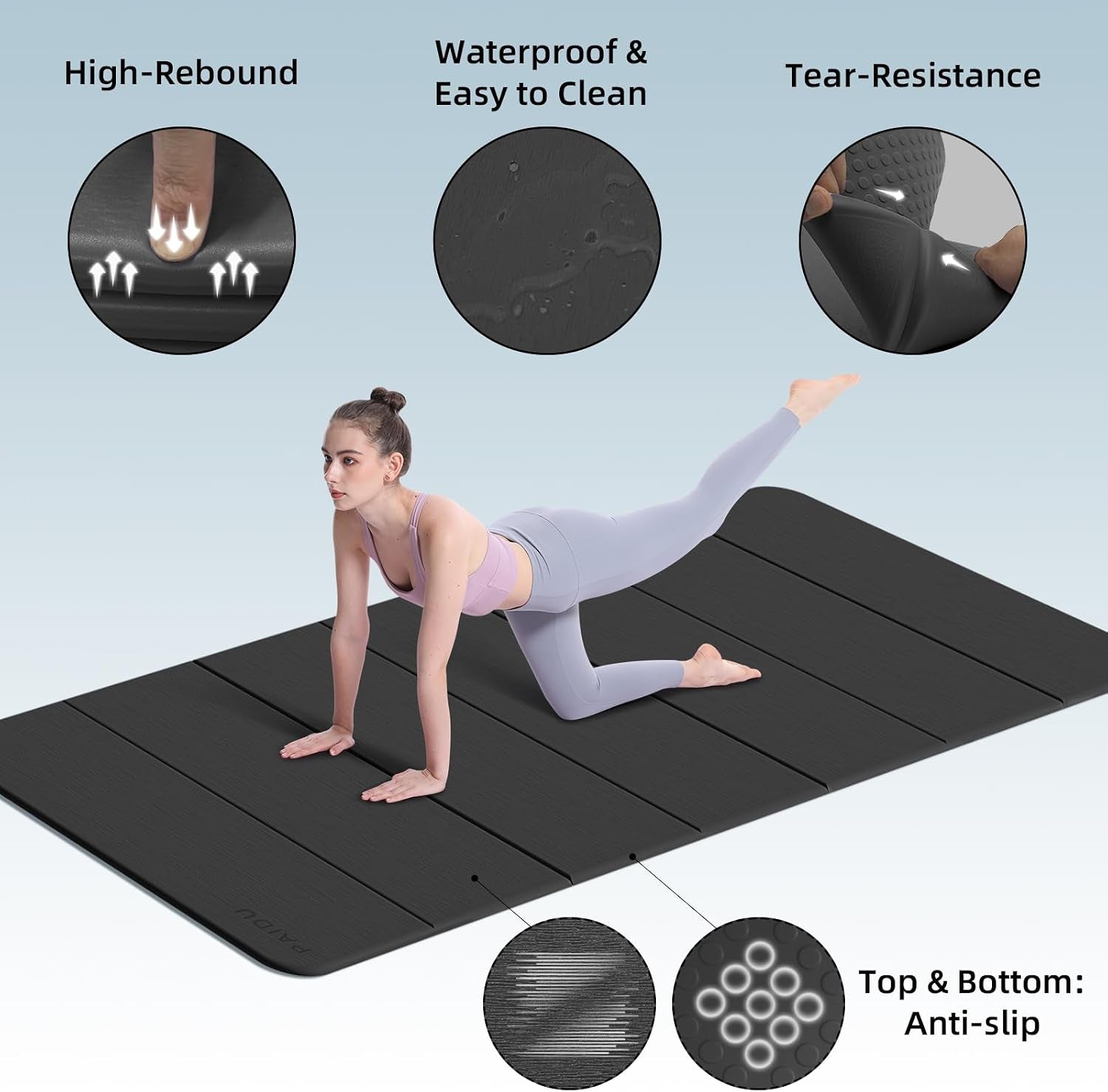 Foldable Yoga Mat (10MM) 75‘’X40‘“ Quick Fold，Easy Storage | TPE Non-Slip Design, Ea Extra Long/Wide for Indoor Yoga, Pilates and Outdoor Travel Workouts