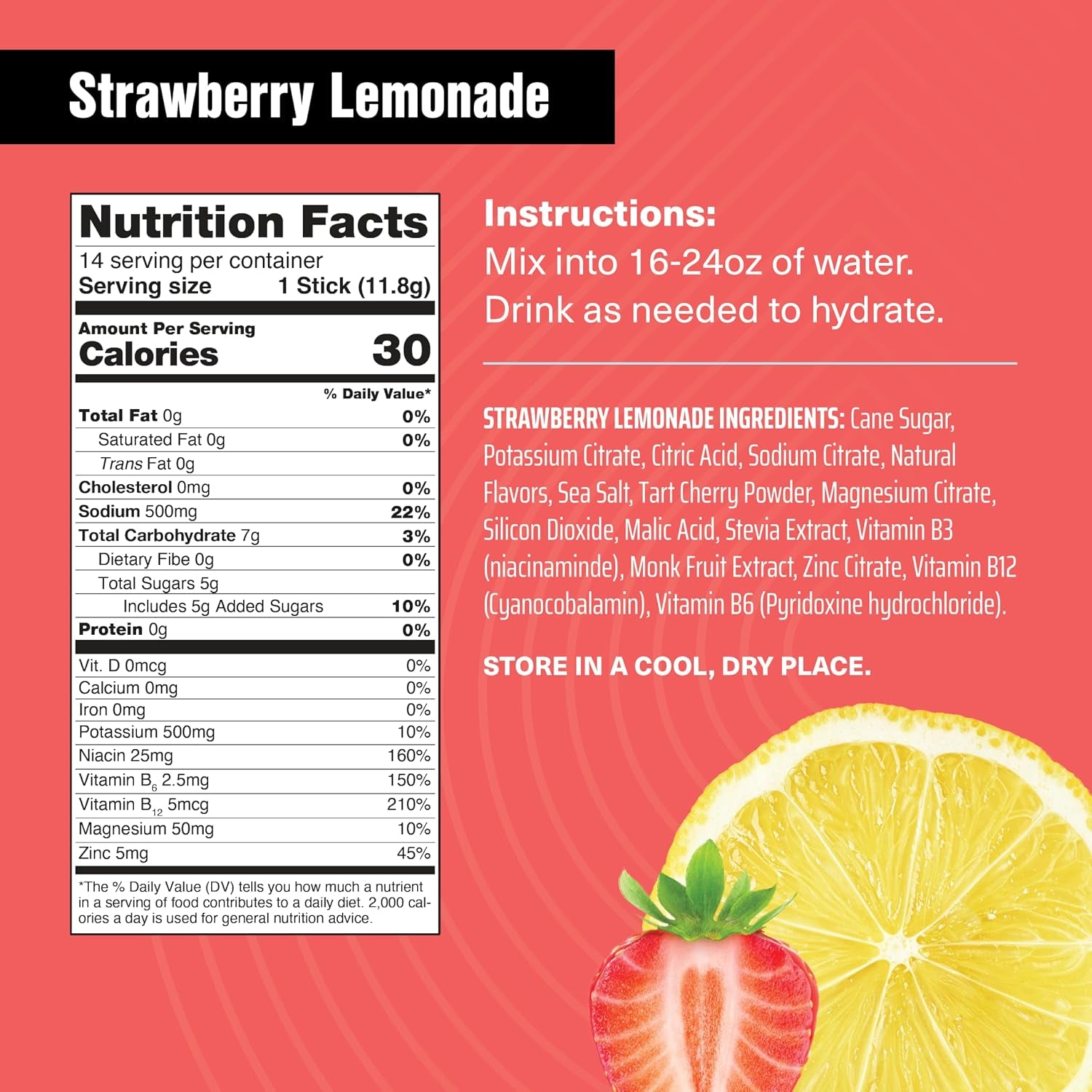 Active Hydration - Strawberry Lemonade, Electrolyte Drink Mix, Tart Cherry Extract, Supports Recovery & Absorption, Low Sugar, 14 Pack