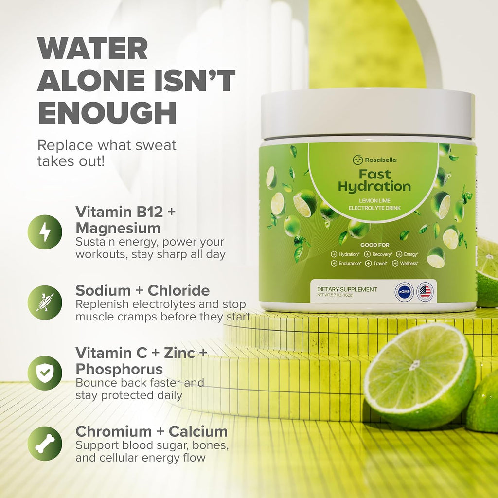 Electrolyte Drink Powder – Lemon Lime – Zero Sugar Hydration Supplement – Sodium, Potassium, Magnesium & Calcium – Keto Electrolytes Mix for Rapid Rehydration – 30 Servings (5.7 Oz)