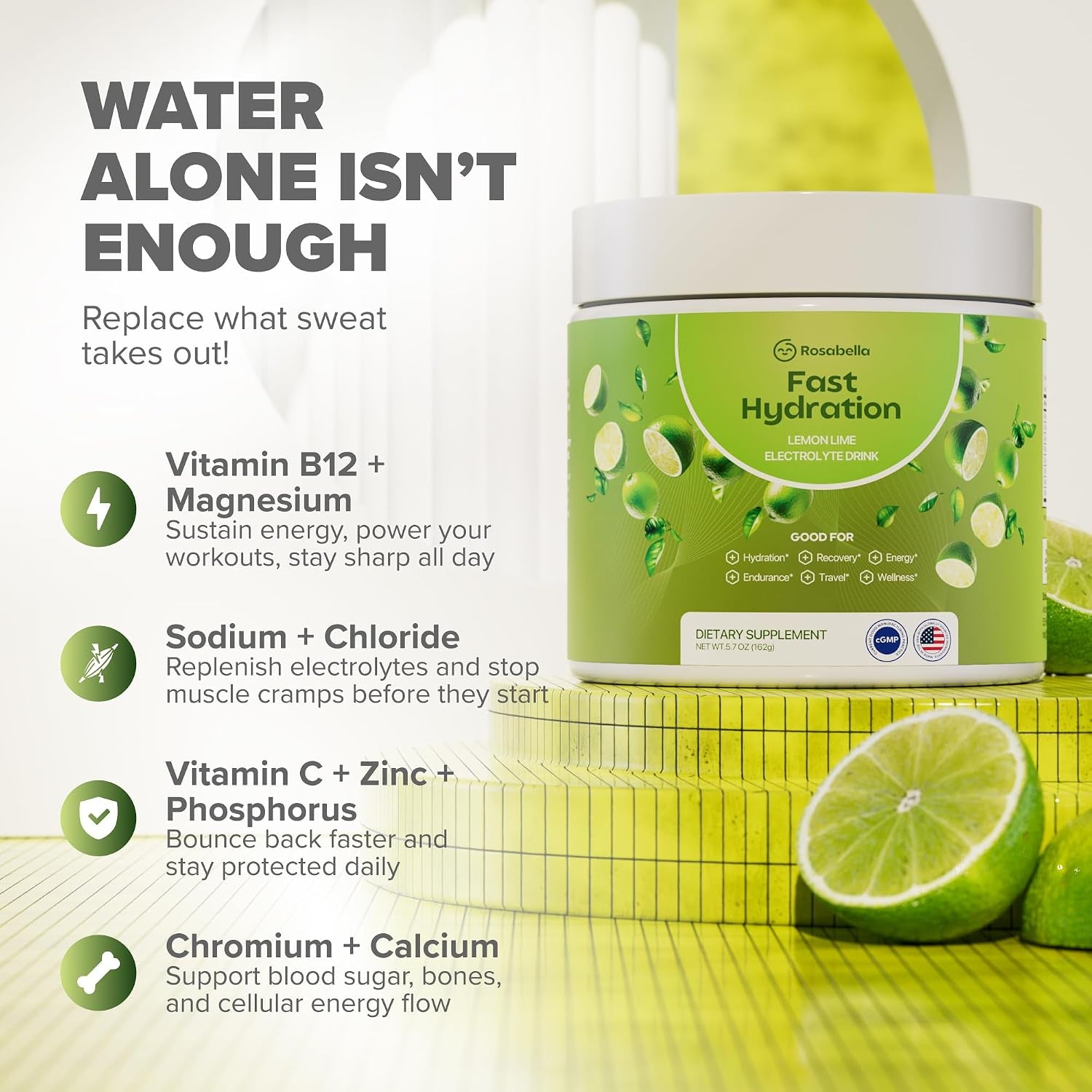 Electrolyte Drink Powder – Lemon Lime – Zero Sugar Hydration Supplement – Sodium, Potassium, Magnesium & Calcium – Keto Electrolytes Mix for Rapid Rehydration – 30 Servings (5.7 Oz)