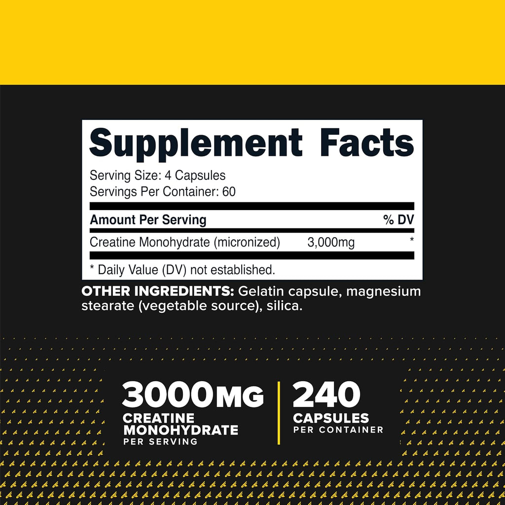 Creatine Monohydrate Capsules (3,000Mg) 240 Capsules | Gluten Free and Gmo-Free