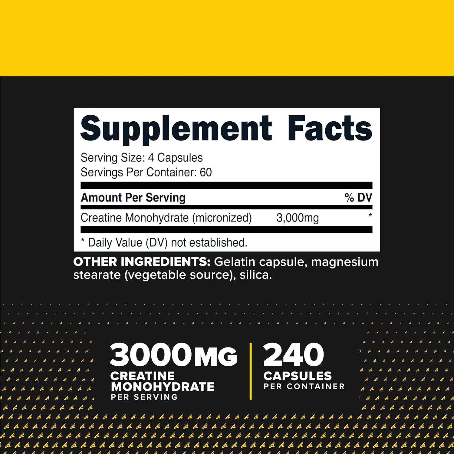 Creatine Monohydrate Capsules (3,000Mg) 240 Capsules | Gluten Free and Gmo-Free