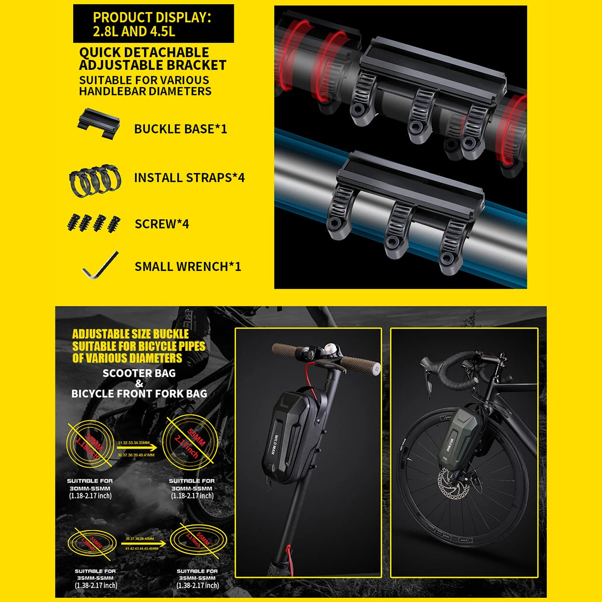 Electric Scooter Handlebar Bag EVA Hard Shell Quick-Detachable Front Storage Bag with Waterproof Design