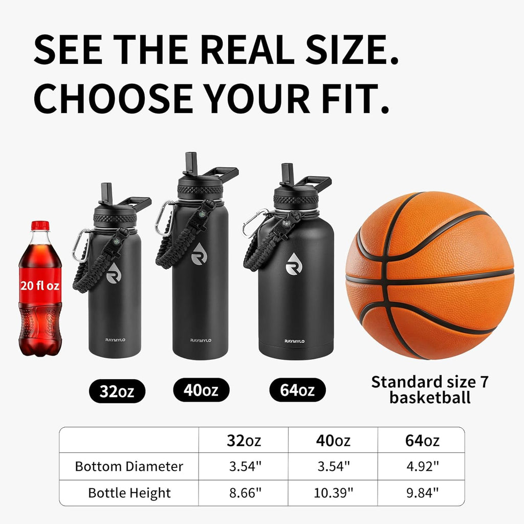 Insulated Water Bottle 64 Oz, Triple Wall Vacuum Stainless Steel | (Cold for 48 Hrs), Leak Proof & Non-Bpa, Half Gallon Water Flask Jug with Paracord Handle & Straw Spout Lids