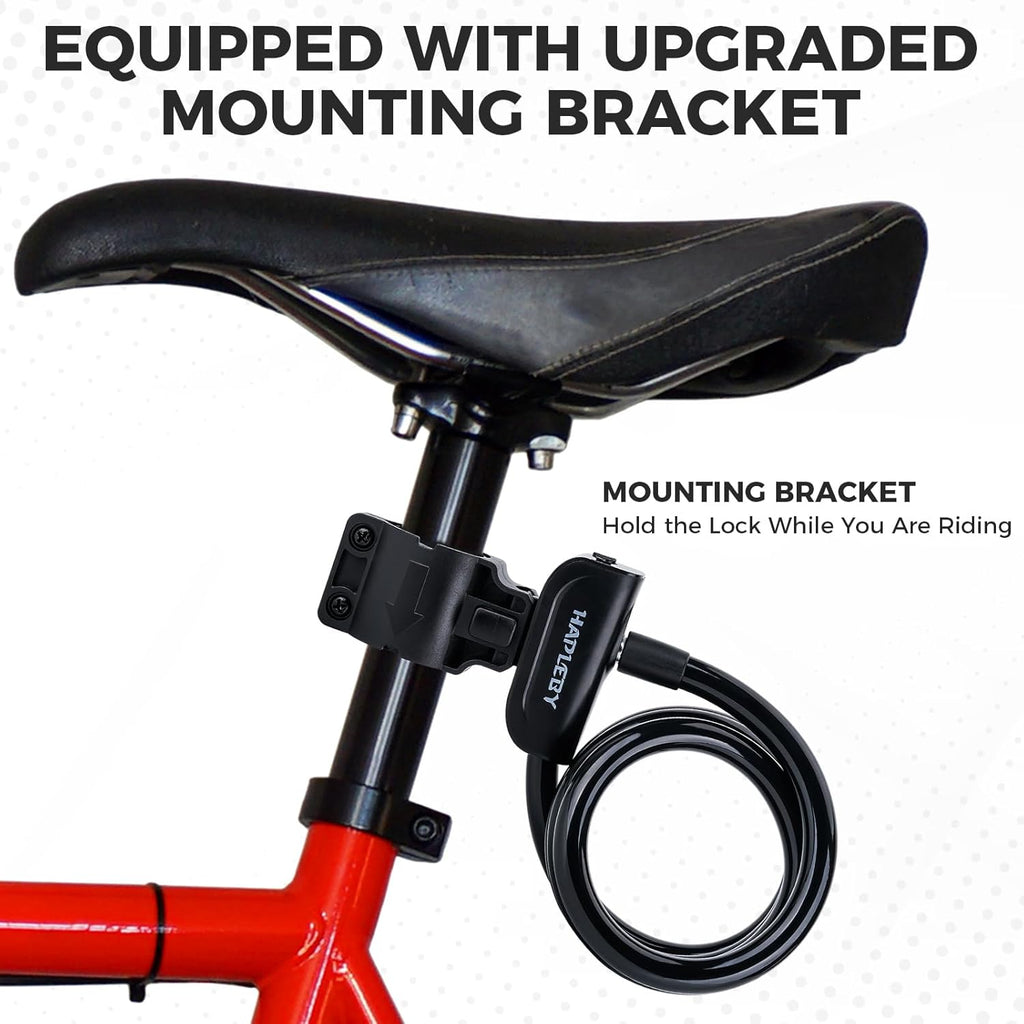 Premium Bike Lock with 2Pcs Keys, Professional Bike Cable Lock of 4 Feet, Heavy Duty Bicycle Lock Cable for Strong Anti-Theft, Come with 1PCS Mounting Bracket