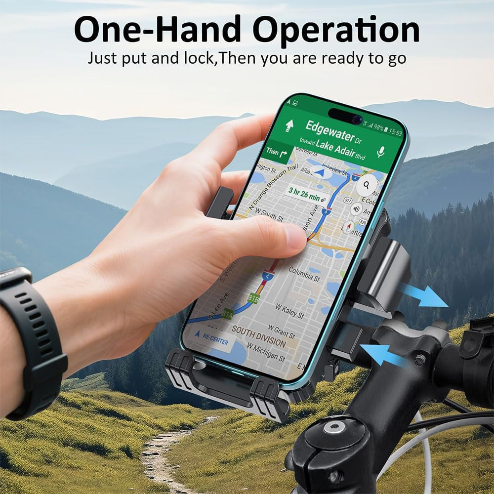 Bike Phone Holder, Handlebar Phone Mount for Bike and Motorcycle, Electric Scooter Mountain Bike, Adjustable Cell Phone Holder,Secure Holder for 4.7-6.8 Inch All Cell Phones