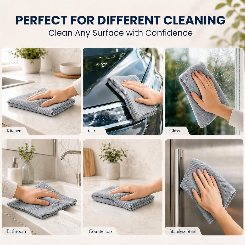 Microfiber Cleaning Cloth Roll 80 PCS Gray, 12" X 12" | Lint-Free, Streak-Free, Tear Away Reusable Microfiber Towels, Cleaning Rags for Kitchen, Car & Home