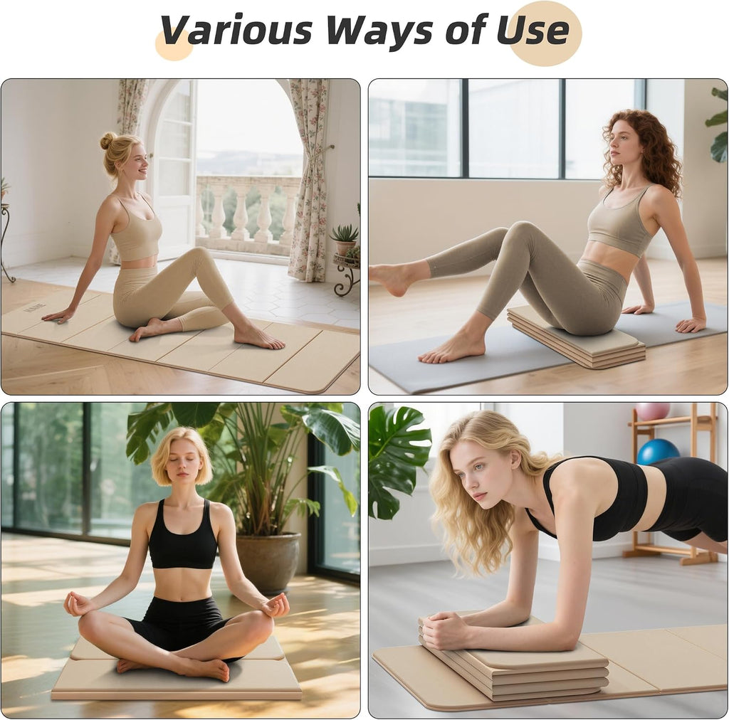 Foldable Yoga Mat 74"Lx32"Wx1/3"Thick, Folding Exercise Mats | Non-Slip Wide Pilates Mats for Home Workout/Travel, Portable Yoga Mat Thick for Yoga/Pilates/Camping/Floor Exercises