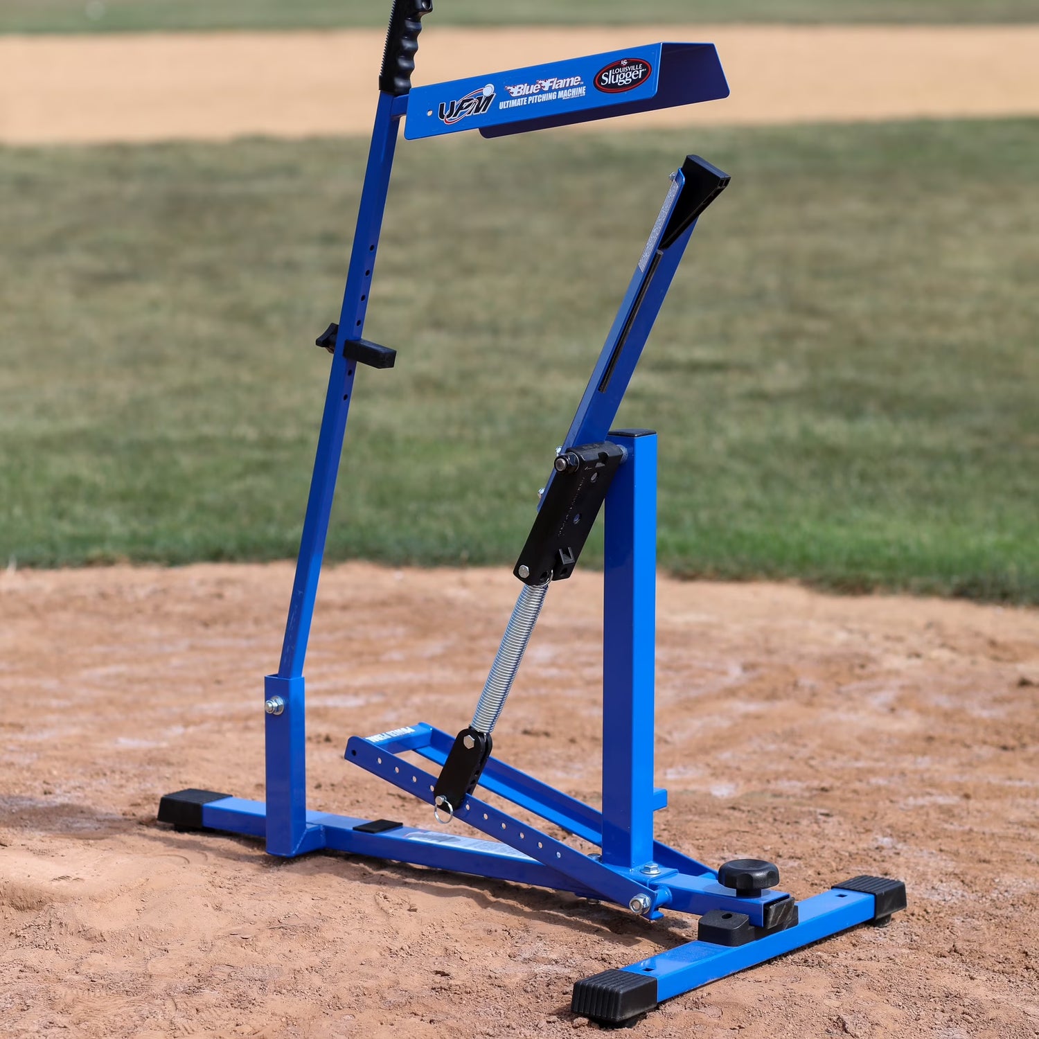 Blue Flame Pitching Machine – Manual Baseball &amp; Softball Trainer, Throws up to 60 MPH, Youth &amp; Adult Practice Tool