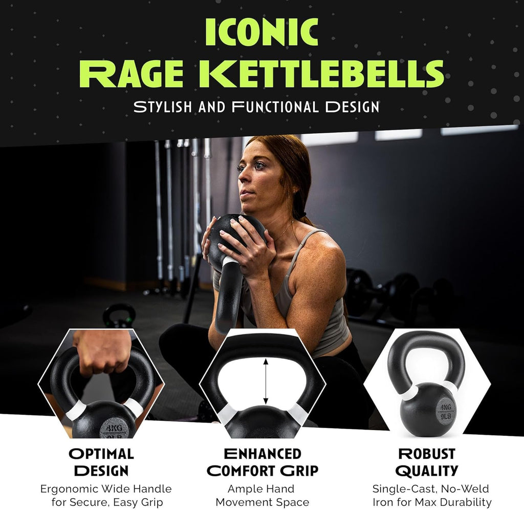 Single Cast Iron Kettlebell, Wide Handle Powder Coated - Core/Glute Workout